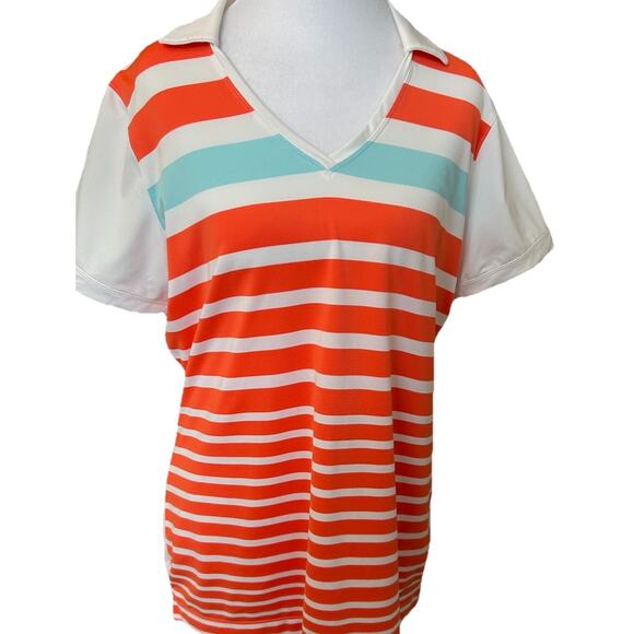 Nike Golf Polo Womens L Orange Striped Retro Tennis Preppy Casual Comfy Sporty - Picture 13 of 13